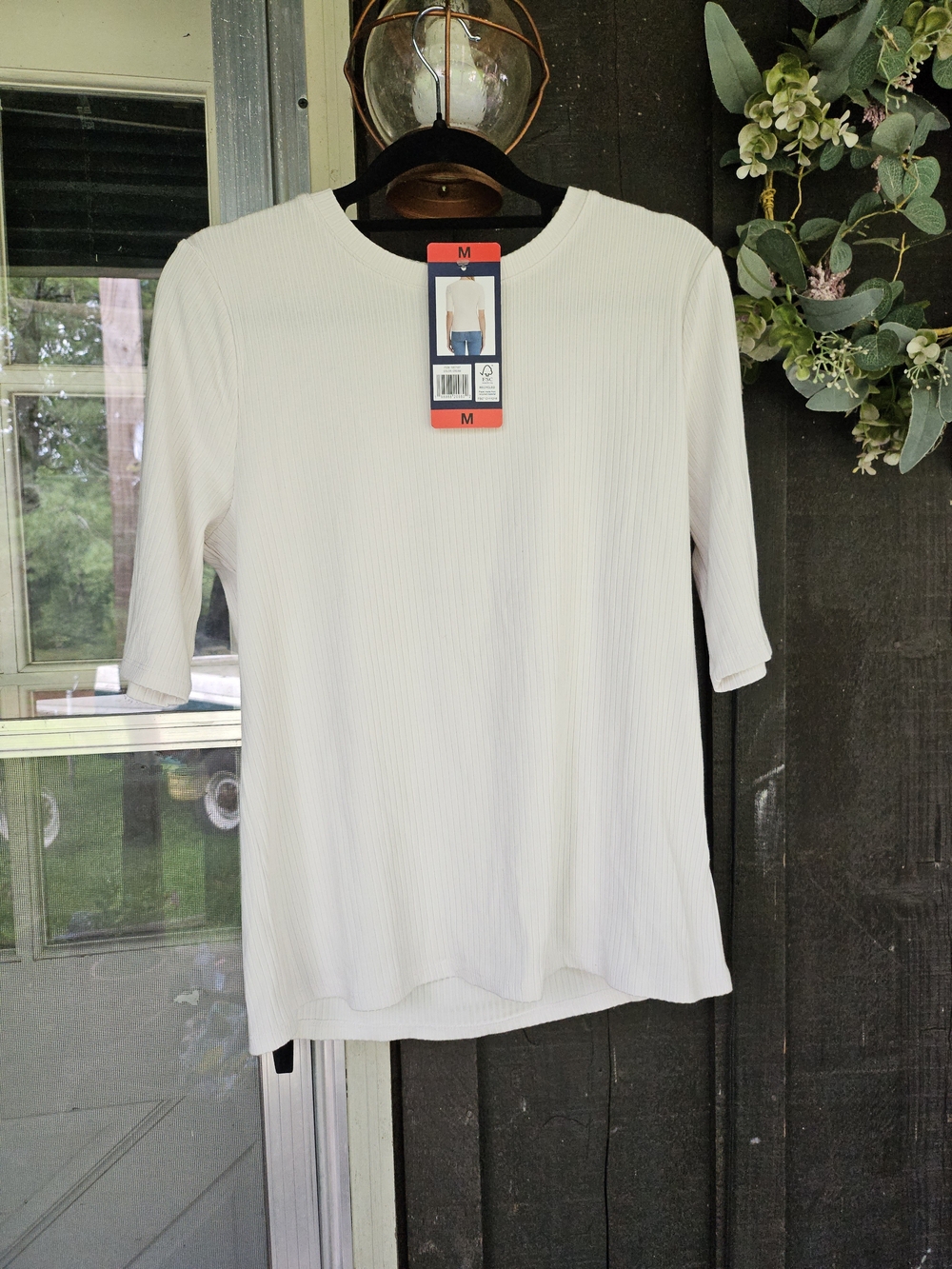 Splendid Ivory Ribbed Crewneck Short Sleeve Top Medium NWT